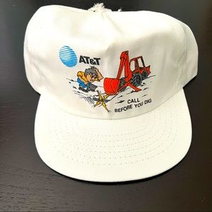vintage AT& White Call B4 You Dig Snapback Cap